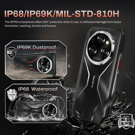 OUKITEL WP55 Android 15 Outdoor Smartphone 5G, 36GB+256GB/2TB Outdoor Mobile Phone Without Contract 11000mAh, 6.6" FHD+ Construction Site Phone, 108MP+32MP+8MP Night Vision Camera, IP68 Waterproof Mobile Phone/IP69K/NFC/OTG/GPS