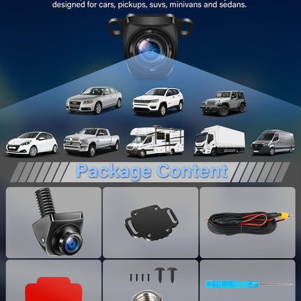 【360°+90° pööratav】 AHD 1080P tahavaatekaamera auto tahavaatekaamera metallkorpusega universaalne tahavaatekaamera öise nägemisega 170° lainurk-tagurdusjoon IP69 veekindel tahavaatekaamera kaubikule ja maasturile