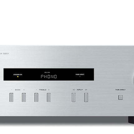 Yamaha A-S201 HiFi stereovõimendi Phono sisendiga ja 100 vatti kanali kohta, hõbedane