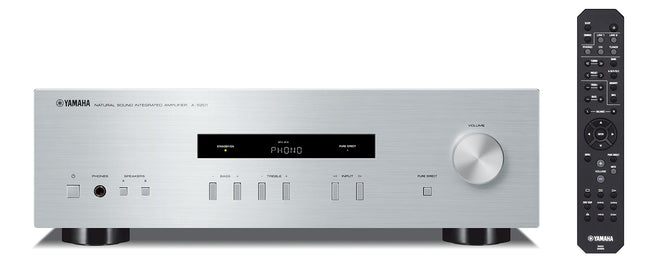 Yamaha A-S201 HiFi stereovõimendi Phono sisendiga ja 100 vatti kanali kohta, hõbedane