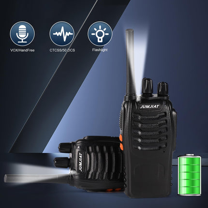 Walkie-Talkies PMR446 Long-Range with Headset, JUMJIAT Two-Way Radios Rechargeable 16-Channel Handheld Radio with Flashlight (2 Pack)