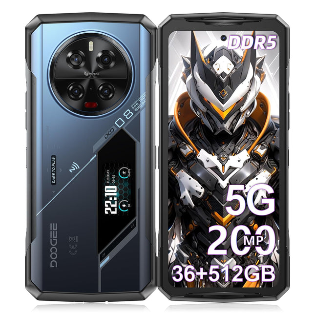 DOOGEE V40 PRO Outdoor Smartphone Without Contract 5G with 1.47" Rear Screen - MediaTek Dimensity 7300 Android 14 Mobile Phone, 36GB RAM + 512GB ROM Outdoor Smartphone, 6.78” FHD+ 120Hz, 200MP, 8680mAh Construction Site Phone