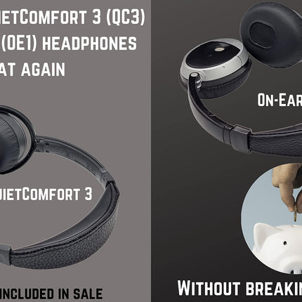 AHG Accessory House Global QC3 kõrvapadjad/kõrvapealsed kõrvapadjad ja V2 QC3 peavõrupadjad/kõrvapealsed peavõrupadjad, mis ühilduvad Bose QuietComfort 3 (QC3) ja Bose On-Ear 1 (OE1) kõrvaklappidega (mustad)