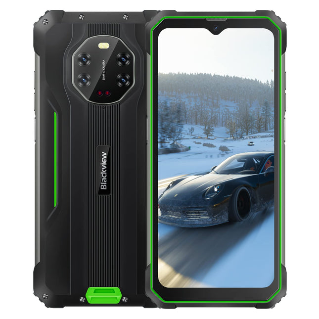 Blackview BV8800 lepinguta õues kasutatav nutitelefon, 6,58-tolline 90Hz FHD+ ekraan, 50MP tehisintellektiga neljakaamera, infrapuna-öise nägemisega, Helio G96 8GB+128GB, 8380mAh aku, IP68 Android 11 veekindel telefon, GPS NFC roheline