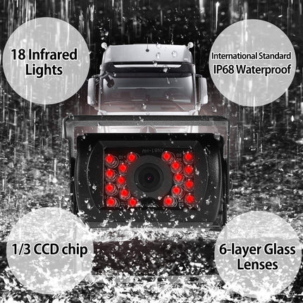 Dual Rear View Camera Kit with 7" TFT LCD Car Monitor &amp; Two 170° Wide-Angle Rear View Cameras, IP68 Waterproof, 18 IR Night Vision, for Truck/Trailer/Bus/Van/Agriculture (12-24 Volt)