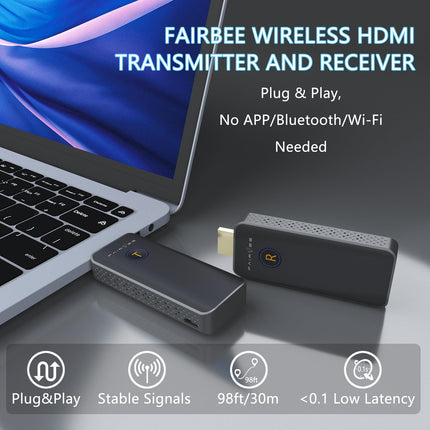 Juhtmevaba HDMI saatja ja vastuvõtja, FAIRBEE 1080P FHD H-DMI juhtmevaba edastus, plug &amp; play, kahe sagedusalaga 2.4G/5G, juhtmevaba HDMI-laiendaja video- ja heli voogedastuseks sülearvutile/arvutile/projektorile/telerile (30m).