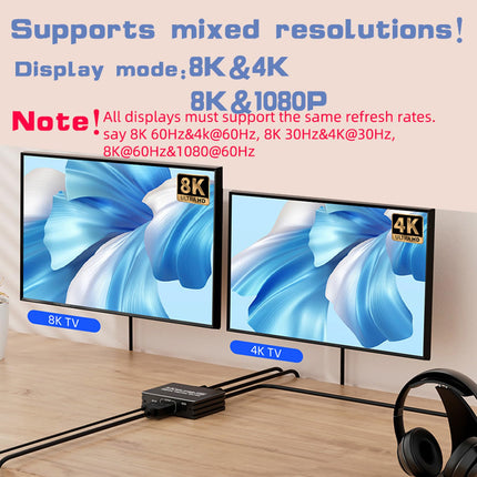 HDMI 2.1 jaotur 1 sisend 2 väljundit 4K 120Hz 8K 60Hz koos heliga, BolAAzuL 1x2 HDMI jaotur 1-2 monitorile, dubleerib samaaegselt, toitega, ühenda ja mängi, null latentsus, HDCP 2.3 HDR PS5/Xbox/PC/TV jaoks