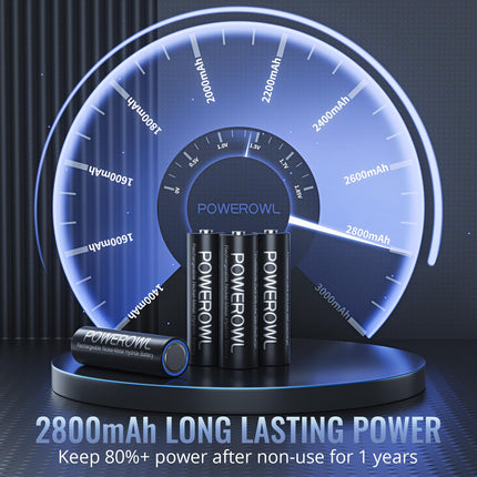 POWEROWL AA patarei 2800mAh laetavad akud AA 12 tk pakis (madal isetühjenemine, 1200 tsüklit) 1,2 V Ni-MH laetavad AA akud