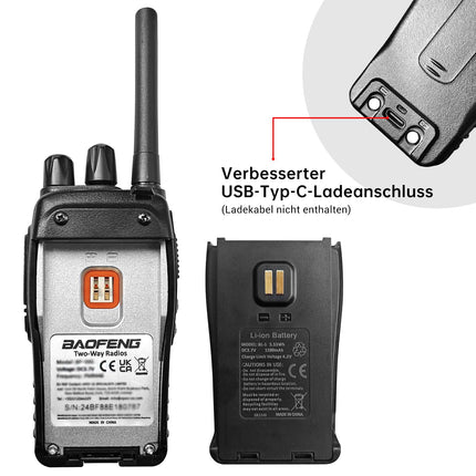 Baofeng Walkie Talkie PMR446 kahesuunaline raadiosaatja, professionaalne 16 kanaliga intercom, 2-osaline laetav saatja-vastuvõtja komplekt kõrvaklappide ja LED-valgusega