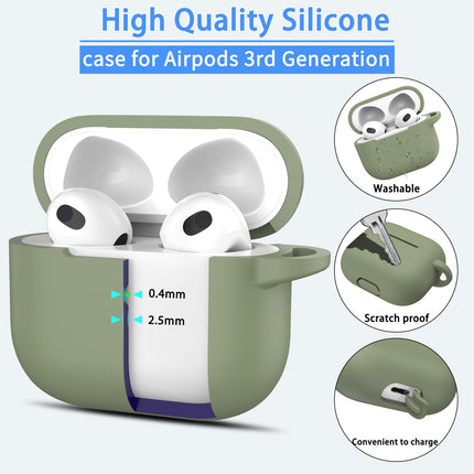MHYALUDO AirPods 3 põlvkonna ühilduv ümbris 2021, AirPods 3 ümbris, pehme silikoonkaitse, AirPods 3 ümbris võtmehoidja ja puhastuskomplektiga, oliivroheline