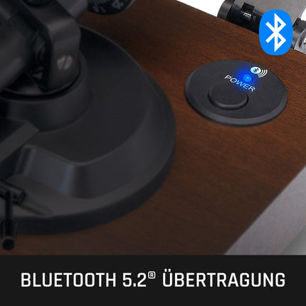 Lenco LBT-225WA - rihmülekandega, Bluetooth®-iga ja libisemisvastase klaasist plaadimängijaga - tumepruun