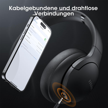 DOQAUS Bluetooth-kõrvaklapid kõrvaklappidega, 90-tunnised juhtmevabad Bluetooth-kõrvaklapid 3 EQ-režiimiga, HiFi stereo kokkupandavad juhtmevabad kõrvaklapid reisimiseks/kontorisse/mobiiltelefoni/arvuti jaoks - mustad