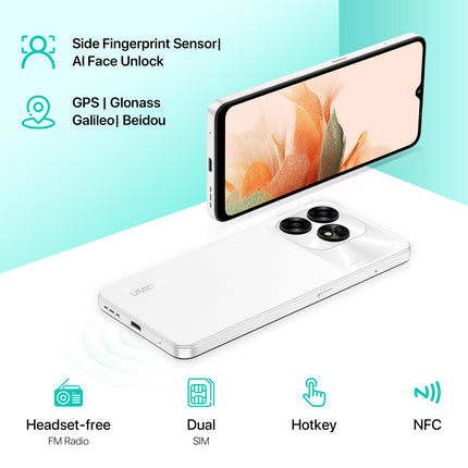 UMIDIGI A15 nutitelefon ilma lepinguta (2023), Android 13 NFC mobiiltelefon 16GB (8GB+8GB)+256GB (kuni 1TB), 64MP+16MP, 6,7" HD+ ekraan, 5000mAh+20W kiirlaadimine, 4G kahe SIM-kaardiga lukustamata mobiiltelefonid - valge