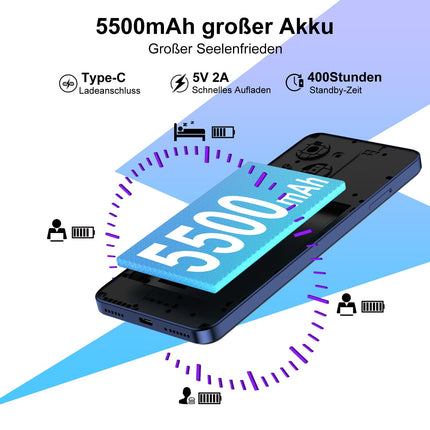 XGODY mobiiltelefon ilma lepinguta Mate 70, 12GB+128GB/1TB laiendusmälu, 6,52'' HD+ ekraan, Android 14 nutitelefon, 5500mAh QC, kaheksatuumaline, 24MP+8MP kaamera, 4G kahe SIM-kaardiga, Face ID GPS OTG sinine