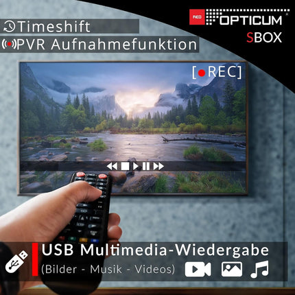 RED OPTICUM HD satelliitvastuvõtja satelliitantennile salvestusfunktsiooniga, AAC-LC heli, PVR, HDMI, SCART, USB, koaksiaalkaabel - Timeshift ja ühe kaabliga ühilduv - SBox satelliitvastuvõtja komplekt + HDMI kaabel