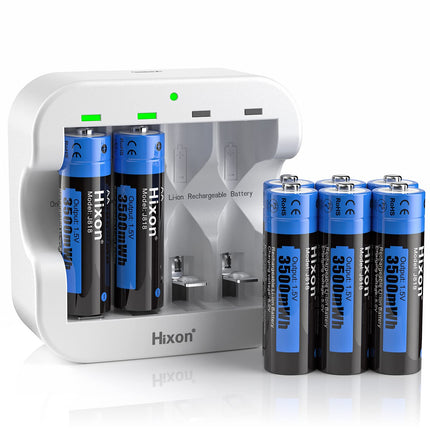 Hixoni laetav 1,5 V AA patarei, laetavad 1,5 V AA patareid, 3500 mWh suure mahutavusega AA patarei, 8 tükki koos 2,0H Ultra Type-C kiirlaadijaga