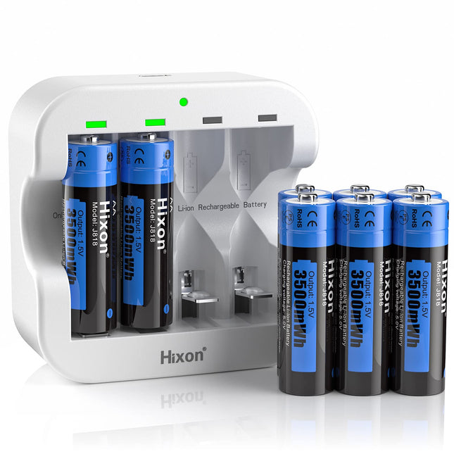 Hixon Rechargeable 1.5V AA Battery, Rechargeable 1.5V AA Batteries, 3500mWh High Capacity AA Battery, 8 Pieces with 2.0H Ultra Type-C Fast Charger