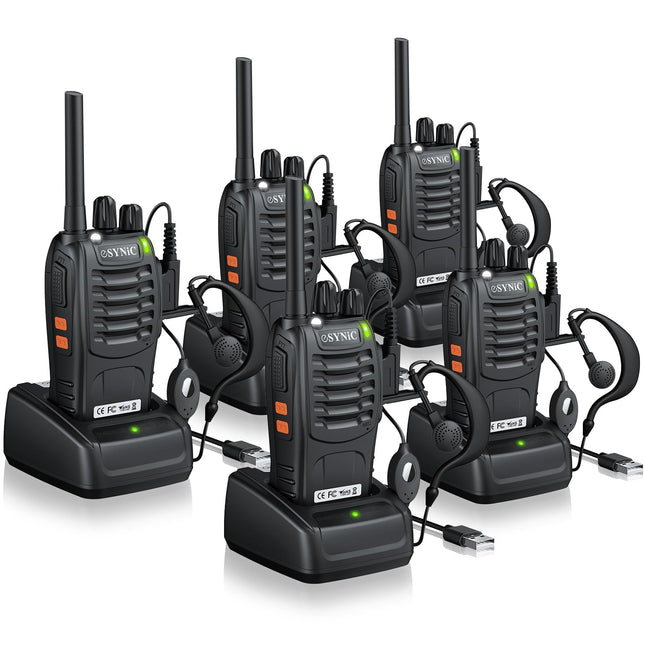 eSynic Walkie Talkie laetav kahesuunaline raadio PMR446 litsentsivaba 16 kanaliga LED-taskulamp VOX-käepidemega raadiosaatja õues kasutamiseks, koolis, kodus, 5 tk