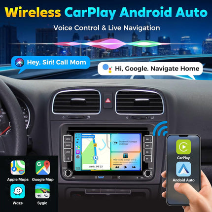 KTTCORLP Linux Car Radio with Screen for Golf 5 6 VW Polo T5 Passat Touran Seat with Navigation FM/AM, Apple Carplay, Android Auto, Steering Wheel Control, 2Din Dab Car Radio Touch Display 7 Inch