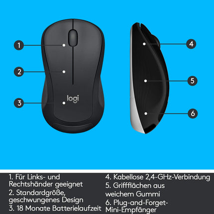Logitech MK540 täiustatud juhtmevaba klaviatuuri ja hiire kombinatsioon Windowsile, 2,4 GHz Unifying USB-vastuvõtja, kiirklahvid, 3-aastane aku tööiga, arvuti ja sülearvuti jaoks, QWERTZ-paigutus - must