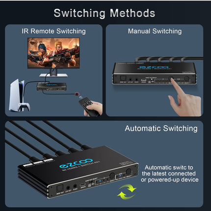 4K 120Hz HDMI 2.1 Switch 4x1 Audio Extractor VRR ALLM HDCP2.3 ARC HDR10+ CEC Optical SPDIF and 3.5mm AUX Audio Out, HDMI Auto Switch 4 IN 1 Out IR Remote Dolby Digital EDID for PS5 Xbox NVIDIA