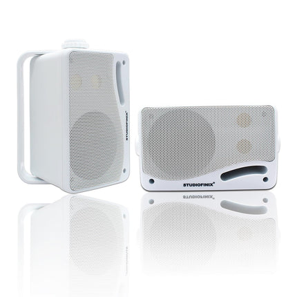 STUDIOFINIX Waterproof Outdoor Speakers Wired - 3.5 Inch 3 Way 200W Surface Marine &amp; Wall Mount Speakers - Heavy Duty ABS Grill, Suitable for Home, Boat, Poolside, Patio (White)