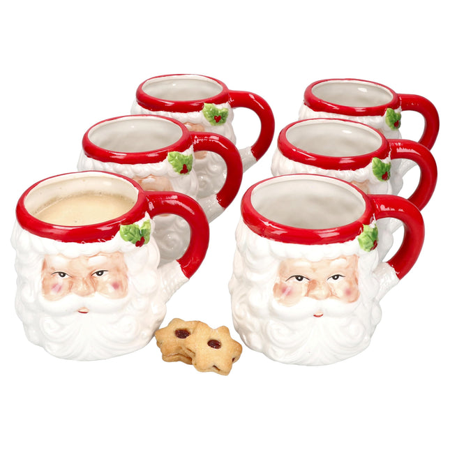 Set of 6 Santa coffee mugs I 480 ml I Christmas, X-Mas Time, Christmas I Santa Claus face I Mulled wine I Eggnog I Punch I Cup I Pot I Stoneware