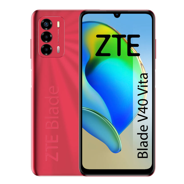 ZTE Blade V40 Vita nutitelefon, 17,9 cm (6,74 tolli), HD+, 90 Hz, 4 GB RAM, 128 GB salvestusruum, 5130 mAh aku, 22,5 W kiirlaadimine, 48 MP kolmekordne kaamera, NFC, punane