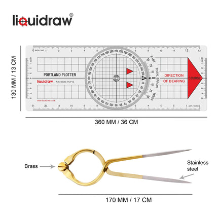Liquidraw Portlandi kursiplotteri navigatsioonijagaja komplekt merepurjetamiseks, ühe käega kasutatav sirge jagaja, messingist 8"