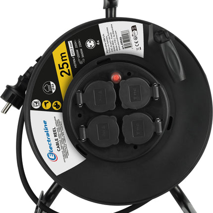 Electraline 49046, professionaalne kaablirull, H07RN-F 3G2.5 kaabel, 25 m kaabel/kaablirull 4 Schuko pistikupesaga, IP44