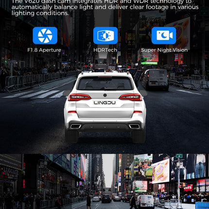 Dashcam Car Front Rear - 4K + 1080P Car Camera External 2.4" IPS Screen, Dual Car Camera with 64 GB SD Card, Voice Output, Parking Monitoring, Enhanced Night Vision, WDR