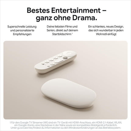Google TV Streamer 4K – lõõgastav meelelahutus kiire voogedastuse ja häälotsinguga kaugjuhtimispuldiga – filmid, sarjad, otseülekanded ja Netflix 4K HDR-is – 32 GB salvestusruumi – Portselan