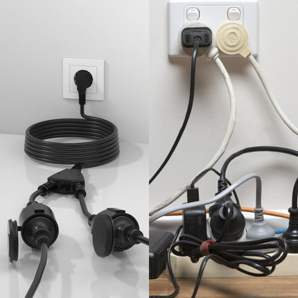 5M outdoor extension cable with 2 Schuko sockets, outdoor extension cable IP44, double extension for outdoor use with protective contact 2-way sockets, 16A/250V, black