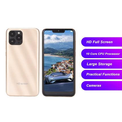 IP13 Pro Max nutitelefon, lukustamata mobiiltelefon näotuvastusega, 6,1-tolline FHD ekraan, 3 GB RAM 32 GB ROM, 2800 mAh aku, kahe SIM-kaardiga ettemakstud nutitelefon, lukustamata GSM-nutitelefon (kuldne)