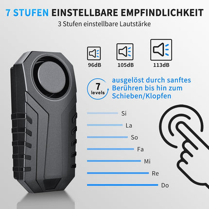 ZEXMTE jalgrattaalarm, 113 dB valju traadita vargusvastane alarm kaugjuhtimispuldiga, vibratsiooni liikumisanduriga veekindel alarm mootorrattale, tõukerattale, jalgrattale, uksele, 2 pakki