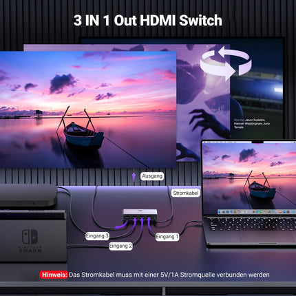 UGREEN HDMI 2.1 lüliti 8K@60Hz HDMI jaotur 3 sisendit 1 väljund HDMI lülituskonsool toetab VRR-i ja ALLM-i, Dolby Visioni, ühildub PS5, Xboxi, Apple TV ja DVD-mängijaga