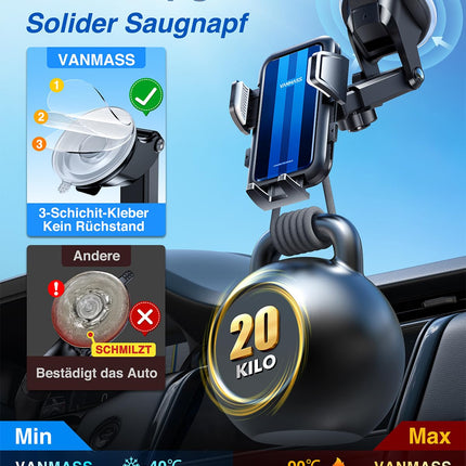 VANMASS 2025 【Newest &amp; Strongest】 Car Phone Holder Military-Grade Car Phone Holder【Over 20KG Suction Force】 Dashboard Windshield Car Mount Truck for iPhone 16 Pro Max 15 14 Samsung S24 Android