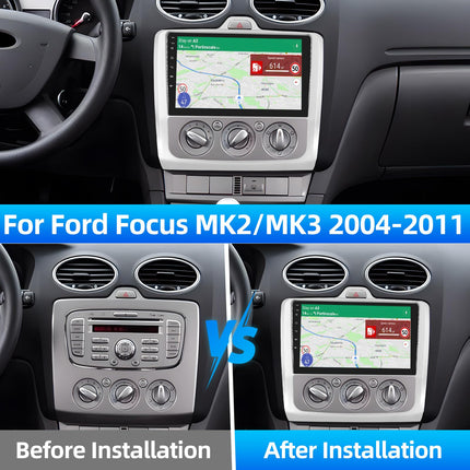 Podofo autoraadio Ford Focusele 2004 2005 2006 2007 2008 2009 2010 2011 koos juhtmevaba Carplayga, Android Auto 2+64G, 9-tolline Android 13 raadio, IPS-ekraan, Bluetooth 5.0, WiFi, GPS, RDS + mikrofon