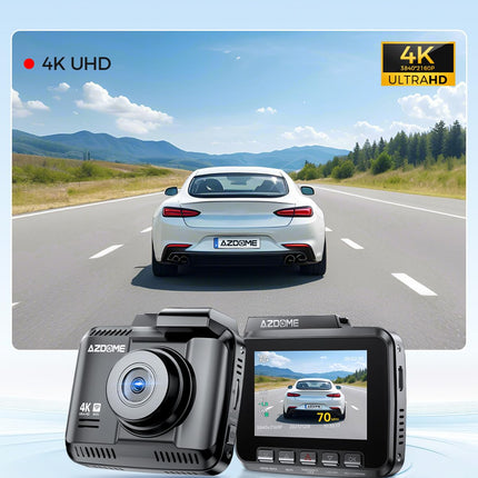 AZDOME autokaamera 4K resolutsiooniga, WiFi autokaamera GPS-iga, öönägemisega autokaamera, 170° lainurk, WDR, 2.4" IPS, 24/7 parkimise jälgimine, liikumistuvastus, tsükkelsalvestus (GS63H)