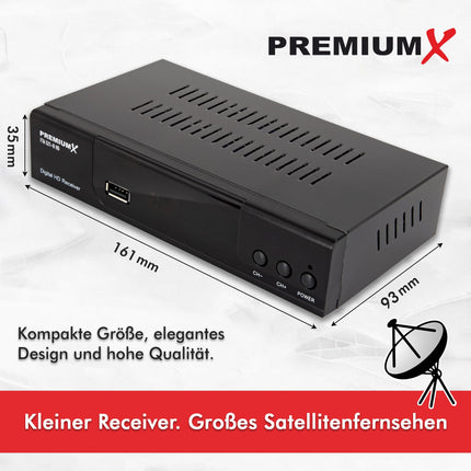 PremiumX satelliitvastuvõtja HD 521 B FTA digitaalne SAT-TV vastuvõtja DVB-S2 FullHD HDMI SCART 2X USB multimeediamängija, 12V väline toiteallikas