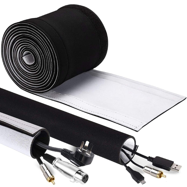 GeeRic 4M Cable Sleeve Neoprene Cable Duct with Adjustable Diameter for Cable Management, Neoprene Flexible and Reusable with Velcro Fastener Black/White