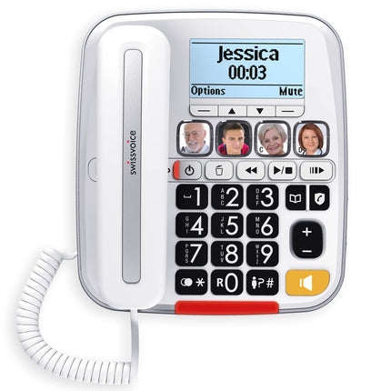 SWISSVOICE - Xtra 3355 Combo - DECT - Juhtmega lauatelefon + Juhtmeta telefonitoru - Suured nupud - Automaatvastaja - Helivõimendi - Kuuldeaparaatidega ühilduv - Kõnede blokeerimine - Valge