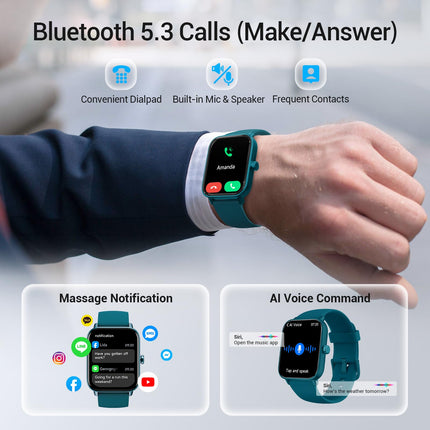 Nutikellad meestele Android iPhone'ile, [1,8-tolline LCD-ekraan] Nutikell, aktiivsusmonitor Bluetooth-kõnede, tehisintellekti juhtimise, pulsisageduse/SpO2/unemonitori, 12-päevase aku kestvusega, IP68 veekindel