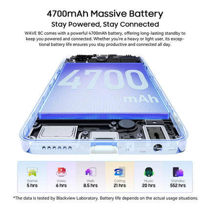 Blackview Wave 8C 4G nutitelefon ilma lepinguta, 6,56'' HD+, kaheksatuumaline 6GB+64GB (2TB väline SD), 13MP+8MP kaamera, 3 kaardipesa, Android 14 kahe SIM-kaardiga mobiiltelefon, Smart-K Box kõlar, GPS, sinine