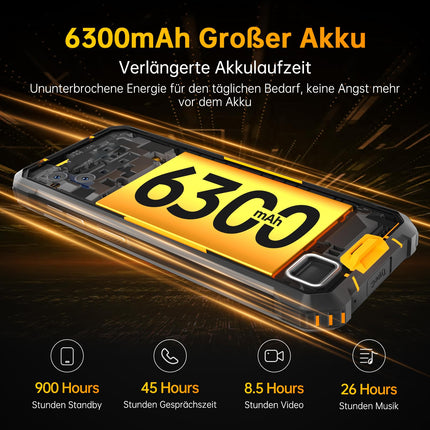 OUKITEL WP32 Android 13 välistingimustes kasutatav mobiiltelefon 12 GB + 128 GB (1 TB laiendatav) vastupidav nutitelefon ilma lepinguta 5,93-tolline HD+ ehitusplatsi telefon 20 MP + 5 MP kaamera 4G kahe SIM-kaardiga, IP68/NFC/OTG/GPS/Face ID