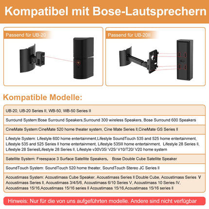 (2 tk) kõlari seinakinnitus ja laekinnitus Bose UB-20, UB-20 seeria II, WB-50 II, Lifestyle seeria, Soundtouch seeria jaoks, nurga all reguleeritava kõlari seinakinnitus - must