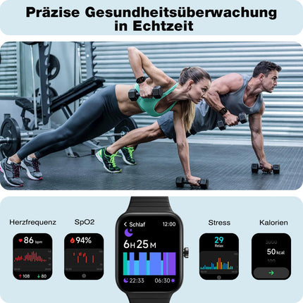 Nutikell meestele ja naistele telefonifunktsiooniga, integreeritud Alexaga - fitnessikell 100+ spordirežiimiga - 1,8-tolline käekell ja IP68, sammulugejaga kell Androidile ja iOS-ile koos pulsimõõtjaga, SpO2, stressi ja une jälgimisega