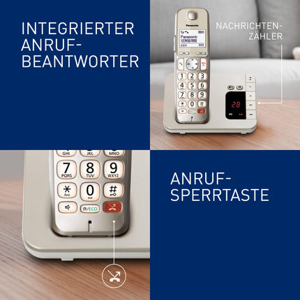 Panasonic KX-TGE262GN juhtmeta telefon automaatvastajaga (blokeerib kuni 1000 telefoninumbrit, selge ja kontrastne kirjasuurus, eriti vali telefonitoru, täisdupleks-käed-vabad režiim)