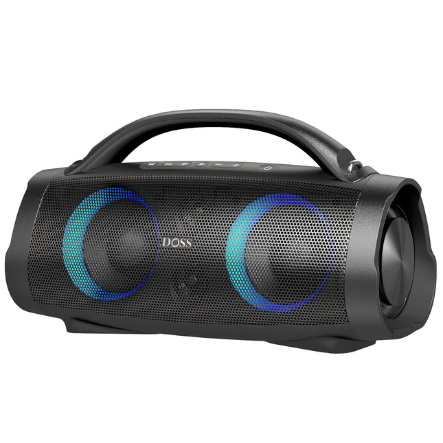 DOSS Extreme Boom+ Bluetooth kõlar, 100W stereoheli, rikkalik bass, 20h aku tööiga, varupatarei, IPX6 veekindlus, RGB tuled, kaasaskantav muusikakarp õue, telkimiseks, basseini, ranna ja aia jaoks – must
