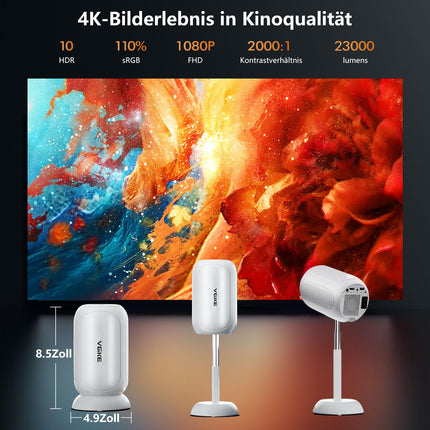 [3D TOF autofookus ja Android TV] Miniprojektor tõstealusega, automaatne trapetsikorrektsiooniga nutiprojektor, VGKE 23000 luumenit Full HD 1080p WiFi6 Bluetooth kodukino projektor mobiiltelefonidele/õue/sülearvutitele